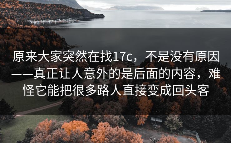 原来大家突然在找17c，不是没有原因——真正让人意外的是后面的内容，难怪它能把很多路人直接变成回头客