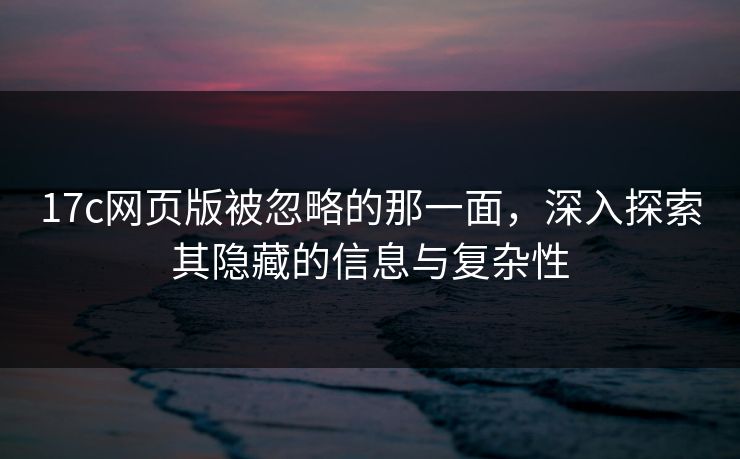 17c网页版被忽略的那一面，深入探索其隐藏的信息与复杂性