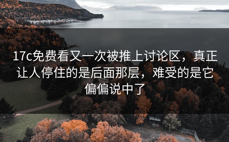 17c免费看又一次被推上讨论区，真正让人停住的是后面那层，难受的是它偏偏说中了