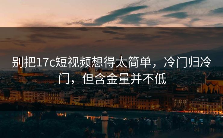别把17c短视频想得太简单，冷门归冷门，但含金量并不低