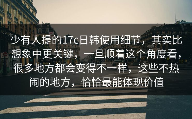 少有人提的17c日韩使用细节，其实比想象中更关键，一旦顺着这个角度看，很多地方都会变得不一样，这些不热闹的地方，恰恰最能体现价值